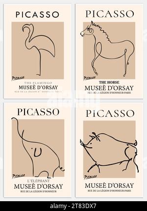 Enthält abstrakte Kunst-Set im Picasso-Stil, moderne Kunst-Sammlung für Dekoration. Vektor-İllustration-Poster. Kollektion für trendige Kunst. Stock Vektor