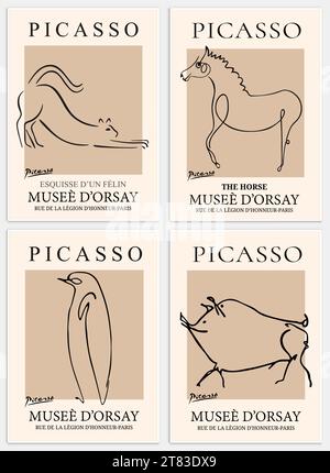 Enthält abstrakte Kunst-Set im Picasso-Stil, moderne Kunst-Sammlung für Dekoration. Vektor-İllustration-Poster. Kollektion für trendige Kunst. Stock Vektor