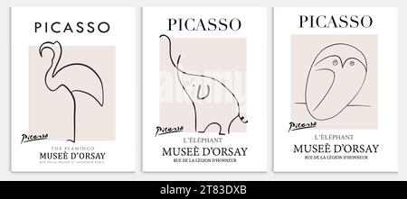 Enthält abstrakte Kunst-Set im Picasso-Stil, moderne Kunst-Sammlung für Dekoration. Vektor-İllustration-Poster. Kollektion für trendige Kunst. Stock Vektor