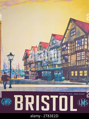 Ein Vintage-Reiseplakat der Great Western Railway, das die Stadt Bristol anpreist. Dies ist ein Vintage-Bild und kann einige Mängel, Patina usw. aufweisen Stockfoto
