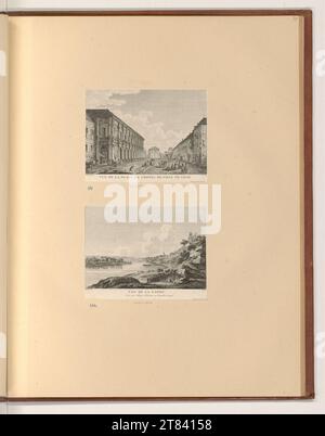 Blick auf den Place de l'Hotel de Ville de Gray; Blick auf die Saone. Ätzen 1781-1796 , 1781/1796 Stockfoto