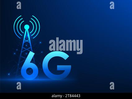 Telekommunikationstechnologie, der Signalturm auf der Vorderseite ist ein 6G-Signal, das die Entwicklung fortschrittlicher Kommunikationsnetze zur Verteilung zeigt Stock Vektor