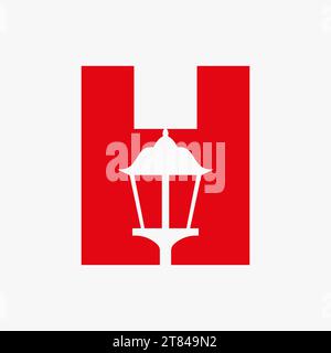 Design-Vorlage für das Symbol „Straßenlaterne“ mit Buchstabe H Stock Vektor