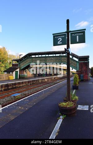 Der Bahnhof Okehampton an der Dartmoor Line in Devon wurde 2021 wieder eröffnet. Stockfoto