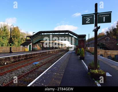 Der Bahnhof Okehampton an der Dartmoor Line in Devon wurde 2021 wieder eröffnet. Stockfoto