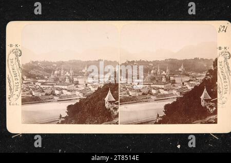 Adolphe Block (Verleger in) Salzburg vom Capuchinberg aus gesehen. Albuminpapier, auf der Box / Stereoformat um 1875 Stockfoto