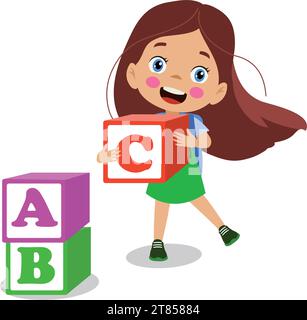 Buchstabenwürfel und süßes Kind Stock Vektor