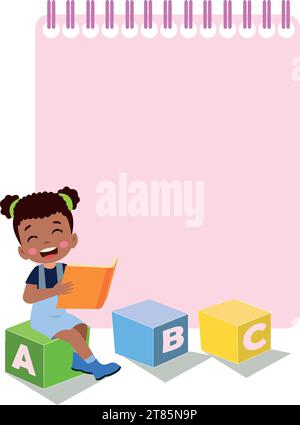 Kinder mit Bannern. Vektor-Junge und Mädchen mit leerem Banner, Illustration Cartoon Schulkind und Brett für Text Stock Vektor