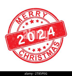 Frohe Weihnachten. Abdruck eines runden Stempels mit Schutt. Vorlage für Grußkarten, Banner, Ausdrucke, Aufkleber, Websites, soziale Netzwerke und Kreation Stock Vektor