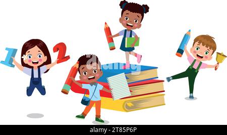 Vektor-Illustration von niedlichen Kindern mit ABC-Blöcken, abc-Buchstaben Stock Vektor