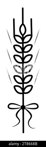 Einzelnes Weizenspikelett mit einer Schleife, magische Vektor-schwarze Linie Illustration Stock Vektor