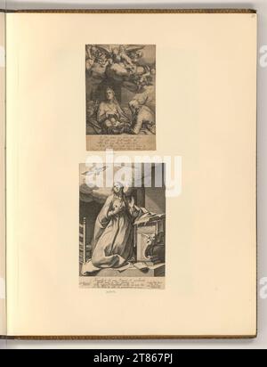 Jakob Matham (Gravierer) Geburt Christi; Verkündigung an Maria. Kupferstich 1590-1651 , 1590/1651 Stockfoto