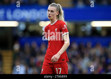 Kingston, Großbritannien. November 2023. Jenna Clark von Liverpool Women wurde am 18. November 2023 beim FA Women's Super League-Spiel zwischen Chelsea Women und Liverpool Women in Stamford Bridge in London, England gesehen. Foto von Carlton Myrie. Nur redaktionelle Verwendung, Lizenz für kommerzielle Nutzung erforderlich. Keine Verwendung bei Wetten, Spielen oder Publikationen eines einzelnen Clubs/einer Liga/eines Spielers. Quelle: UK Sports Pics Ltd/Alamy Live News Stockfoto