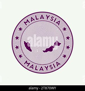 Malaysia Rundabzeichen Vektor. Country Round Stempel mit Form von Malaysia, Isolinien und kreisförmigem Ländernamen. Künstlerisches Emblem. Stock Vektor