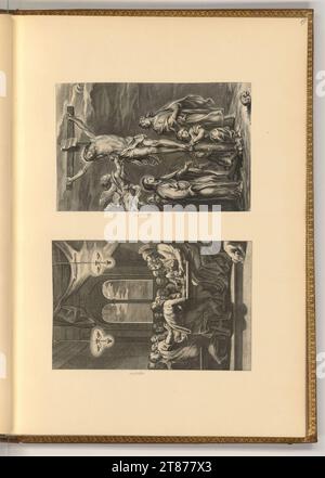 Theodor Galle (Gravierer) Letztes Abendmahl; Christus am Kreuz (Buchillustration). Kupferstich 1614-1626 , 1614/1626 Stockfoto