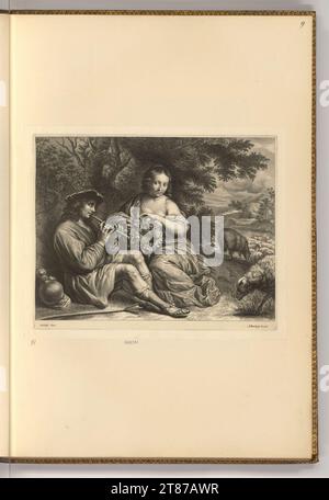 Abraham Blooteling (Verleger in) Ein junges Hirtenpaar. Kupferstich, Ätzung 1656-1690 , 1656/1690 Stockfoto