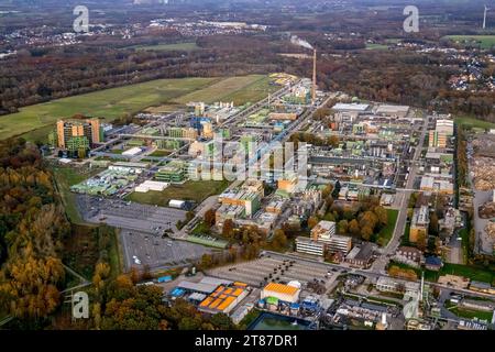 Luftbild, Chemiewerk Bayer AG, Pharmaunternehmen zur Herstellung pharmazeutischer Wirkstoffe, Industrieanlagen, umgeben von herbstlichen Laubbäumen, Bergkamen, Ruhrgebiet, Nordrhein-Westfalen, Deutschland ACHTUNGxMINDESTHONORARx60xEURO *** Aerial View, Chemiewerk Bayer AG, Pharmaunternehmen zur Herstellung pharmazeutischer Wirkstoffe, Industrieanlagen, umgeben von herbstlichen Laubbäumen, Bergkamen, Ruhrgebiet, Nordrhein-Westfalen Imago/Alamy Live News Stockfoto