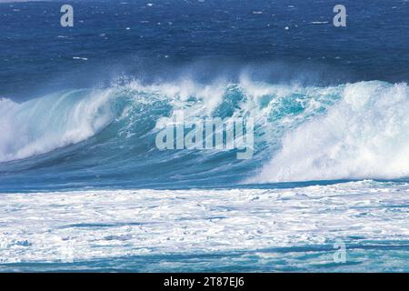 Wunderschöne große Meereswelle, die an einem maui Strand bricht. Stockfoto