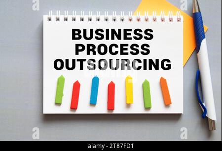 Business Process Outsourcing BPO wird auf einem Foto mit dem Text angezeigt Stockfoto