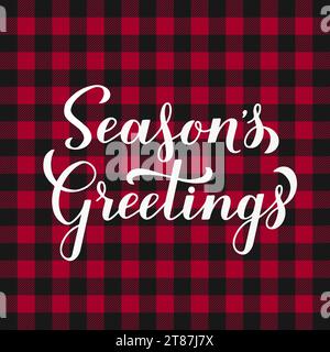 Jahreszeiten Grüße Kalligraphie Handschrift auf rotem Büffelkarion Hintergrund. Typografie-Poster zu Weihnachten und Neujahr. Vektorvorlage für Begrüßung c Stock Vektor