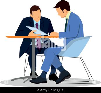 Intelligenter Bauingenieur, der im Außenbereich mit Bauplänen arbeitet und inspiziert. Engineering- und Architekturkonzept. Stock Vektor