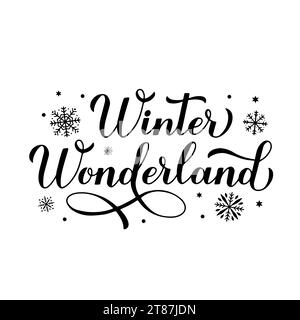 Winter Wonderland Kalligraphie Handschrift isoliert auf weiß. Poster mit Typografie für saisonale Feiertage. Vektorvorlage für Grußkarte, Banner, Flyer, Stock Vektor