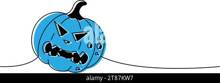 Halloween Kürbisgesicht eine Linie farbige durchgehende Zeichnung. Halloween Kürbisgesicht durchgehende 1-zeilige Illustration. Vektorabbildung. Stock Vektor