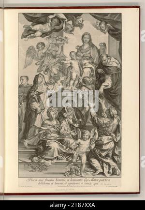 Robert van Audenaerde (Engraver) Rosenkranzmadonna mit Kind. Kupferstich, Ätzung 1680-1743 , 1680/1743 Stockfoto