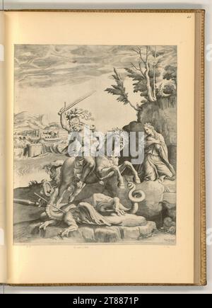 Giulio Bonasone (Gravierer) St. Georg zu Pferd im Kampf mit dem Drachen, die Tochter des Königs im Hintergrund. Kupferstich 1574 , 1574 Stockfoto