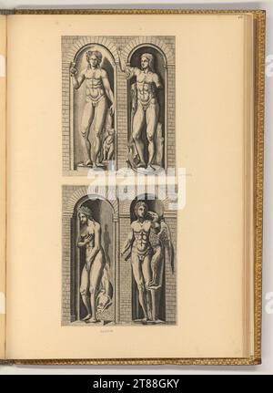 Balthasar van den Bos (Engraver) Nischenfiguren, Terra, ignis, Aqua, aer. Kupferstich, Ätzung 1558 , 1558 Stockfoto