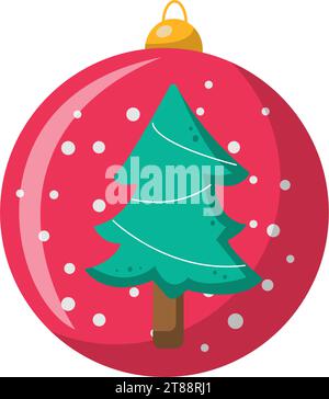 Weihnachtskugel mit Schnee im Inneren. Weihnachtsbaum Dekoration Transparente Kugel Hängende Vektor-Illustration Stock Vektor