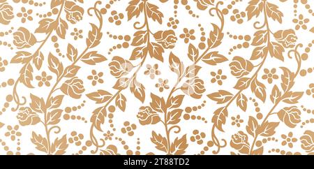 Nahtloses Blumenmuster mit Blumenblättern im Retro-Stil mit isolierten weißen Hintergründen für Siebdruck, Papier bedruckbar Stock Vektor