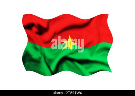 Flagge von Burkina Faso winkt im Wind auf weißem Hintergrund, Clipping Path inklusive Stockfoto