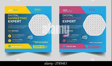 Design-Vorlage für Banner für digitales Marketing. Post-Vorlage für digitales Unternehmensmarketing in sozialen Medien. Designvorlage für Social-Media-Banner. Pos. In sozialen Medien Stock Vektor