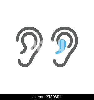 Vektorsymbole für Ohr und Hörgeräte. Menschliches Ohr und Gehör, Taubheit Symbol Set. Stock Vektor
