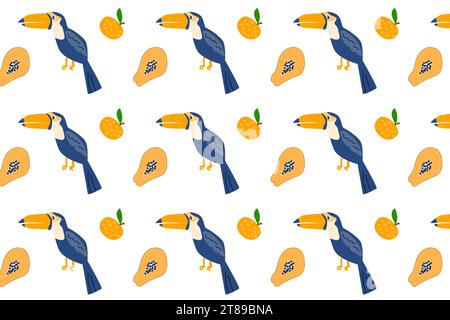 Sommermuster mit tropischem Vogel und Papaya Stock Vektor