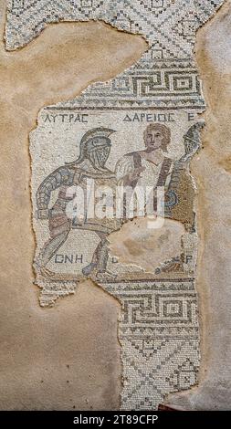 Mosaik von Gladiatoren geteilt durch Schiedsrichter, Ende des 3. Jahrhunderts n. Chr., Haus der Gladiatoren. Kourion. Stockfoto