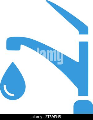Flaches Symbol eines Wasserhahns mit einem Tropfen Wasser Stock Vektor