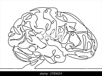 Vektorlinie Gehirn-kontinuierliche Linienzeichnung Stock Vektor