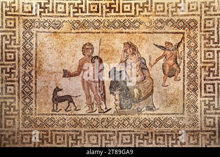 Mosaik aus dem Atrium des Hauses Dionysos mit Bildern von Phaedra und Hippolytus. Paphos. Zypern. Stockfoto