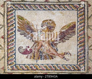 Paphos Archäologischer Park. Haus des Dionysos: Zeus entführt Ganymede. Stockfoto