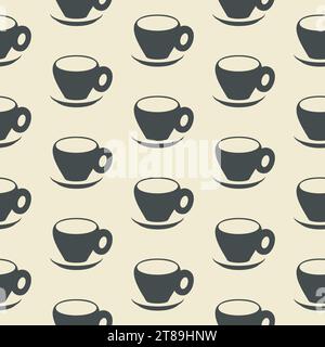 Abstraktes, nahtloses Muster für Kaffeetassen. Elegantes diagonales geometrisches Raster. Schwarze und weiße Vintage-Farbpalette, monochromer Oberflächenhintergrund Stock Vektor