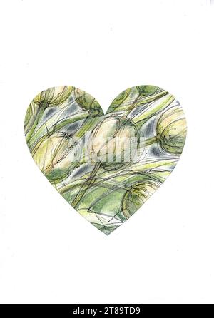 Eine farbige Illustration von Tulpen in Herzform auf weißem Hintergrund. Stockfoto