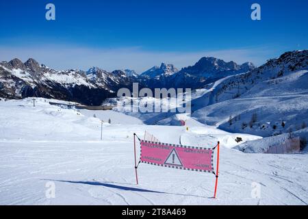 Skigebiet Passo San Pellegrino-Falcade, Tre Valli, Pala-Gruppe, Dolomitengruppe, Provinz Belluno, Italien Stockfoto