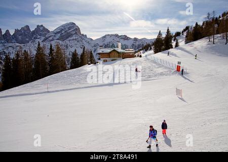 Skigebiet Passo San Pellegrino-Falcade, Tre Valli, Pala-Gruppe, Dolomitengruppe, Provinz Belluno, Italien Stockfoto