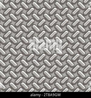 Gestochenes Metall, nahtloser Hintergrund. Nahtlose High-Resolution-Textur (8000x8000) von Metallwand oder -Boden. Eisen Diamantplatten Industrie realistisches nahtloses Muster. Stockfoto