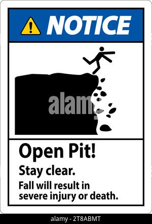 Hinweis Schild Offene Grube Frei Bleiben Fall Kann Zu Schweren Oder Tödlichen Verletzungen Führen Stock Vektor