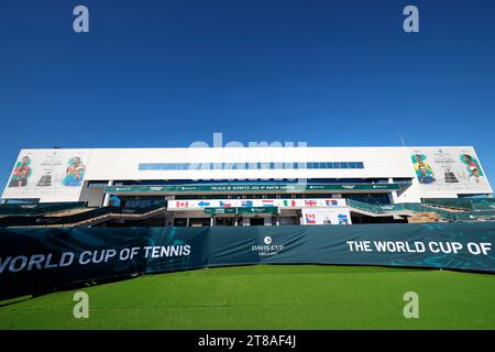 Das Gelände des Palacio de Deportes Joe Maria Martin Carpena, wo die letzten Spiele der letzten Gruppe des Davis Cup 2023 Weltmeisters der Männer stattfinden Stockfoto