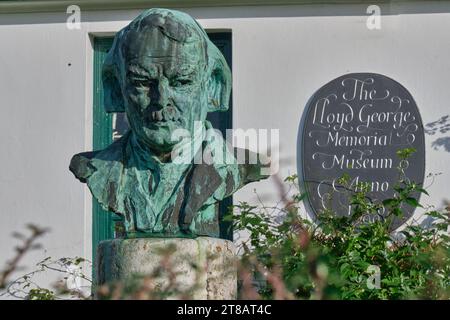 Büste von Lloyd George im Lloyd George Memorial Museum, Llanystumdwy, Criccieth, Gwynedd, Wales Stockfoto