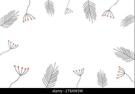 Winterdekoration Hintergrund Rahmen. Beeren und Zweige kritzeln zu jeder Jahreszeit. Stock Vektor